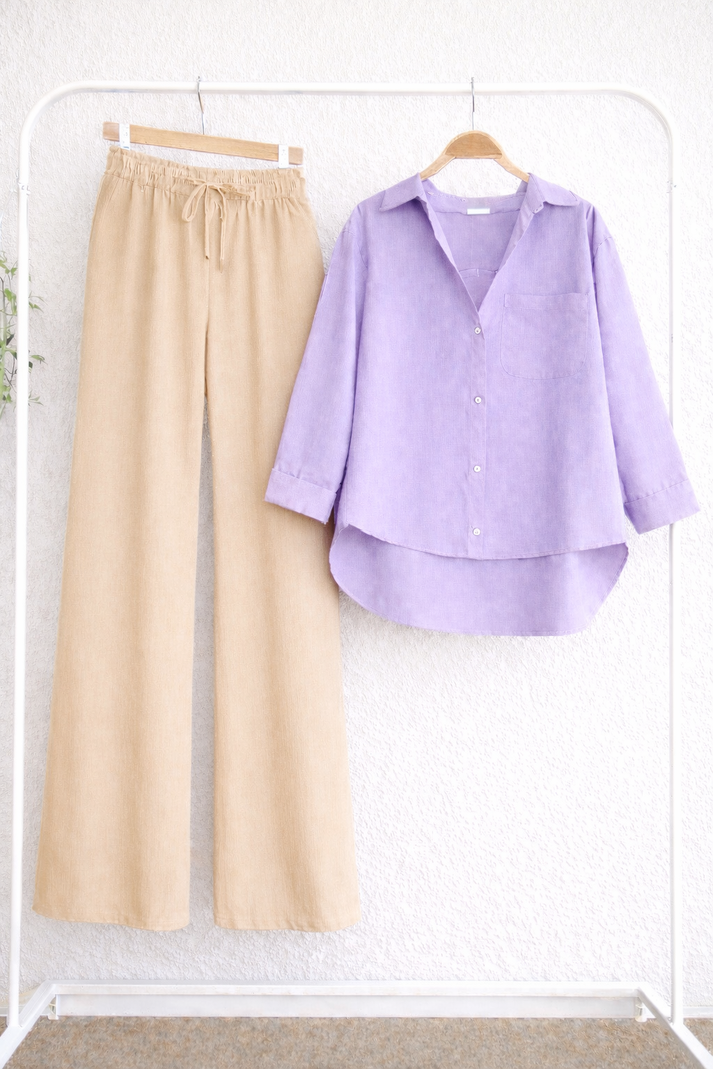 Pack Of 2 Lilac Button down with Beige Flapper Trouser