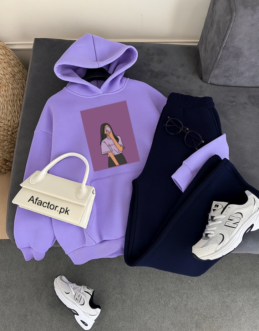 Pack of 2 Selfie Girl Lilac   Hoodie  with Black  Flapper Trouser