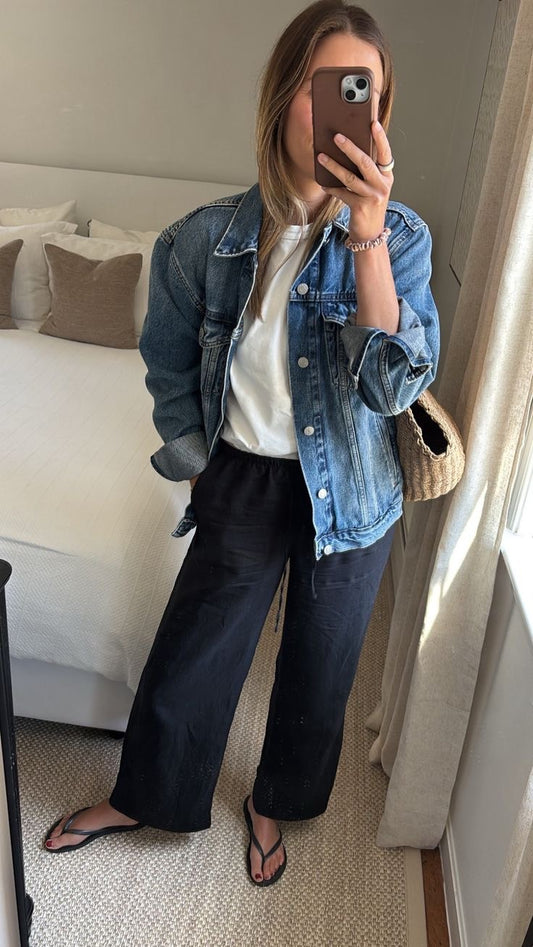 Pack of 2 Mid blue denim jacket with Black Flapper Trouser