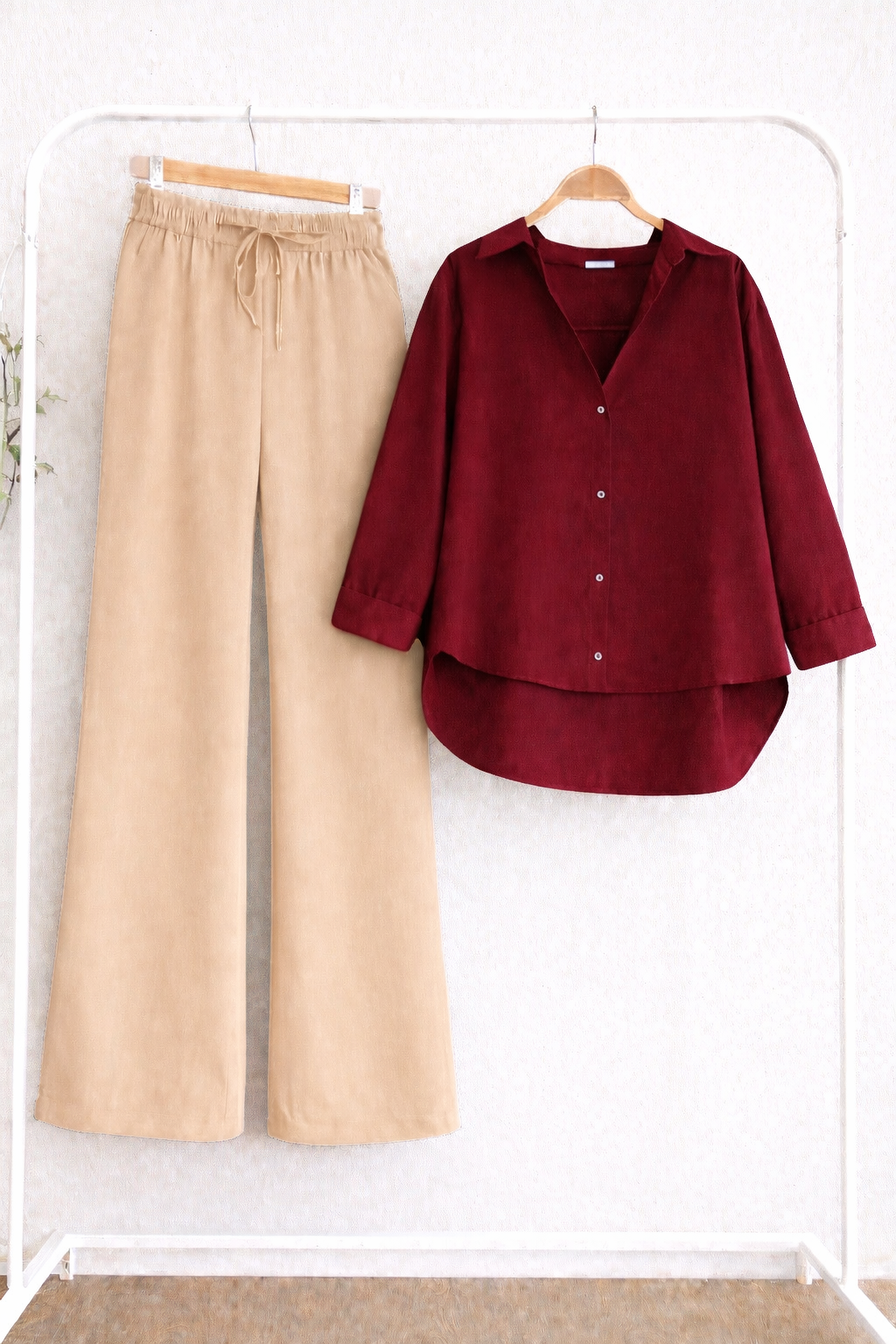 Pack Of 2 Maroon Button down with Beige Flapper Trouser
