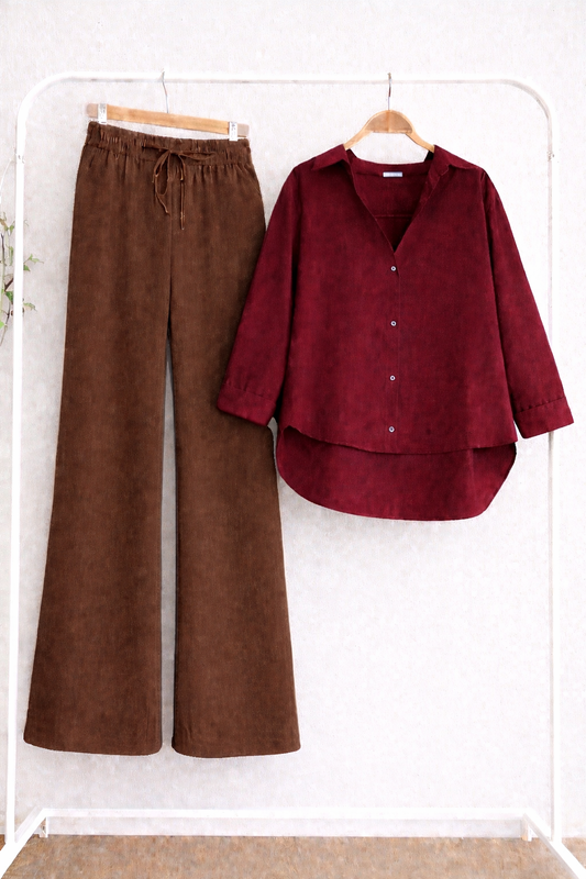 Pack Of 2 Maroon Button down with Brown Flapper Trouser
