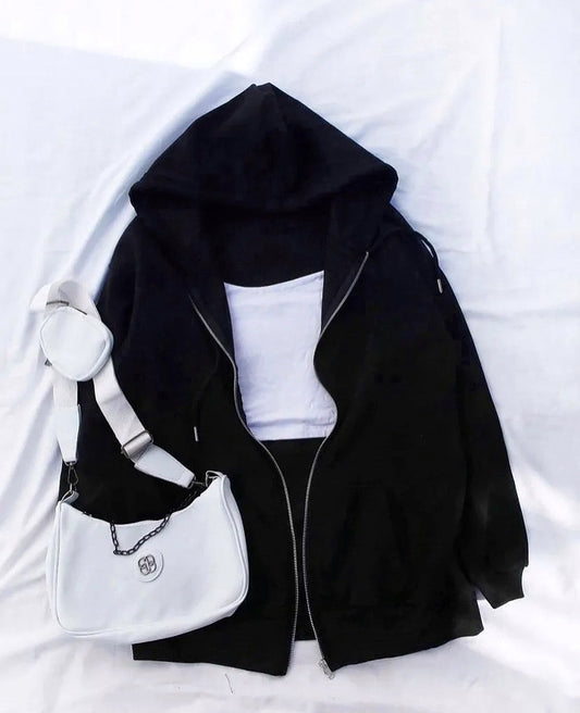 black zipper + white inner croptop