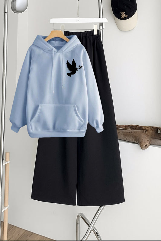 Pack of 2  Birdp Sky  Hoodie  with Black  Flapper Trouser