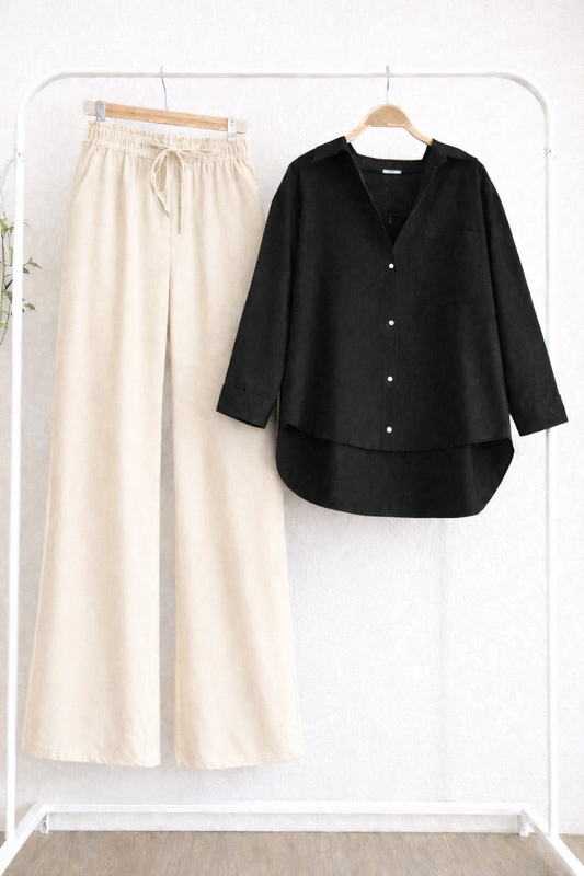 Pack Of 2 Black  Button down with Beige Flapper Trouser