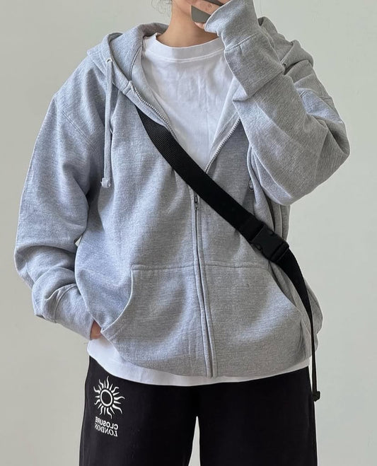 Grey zipper + white inner