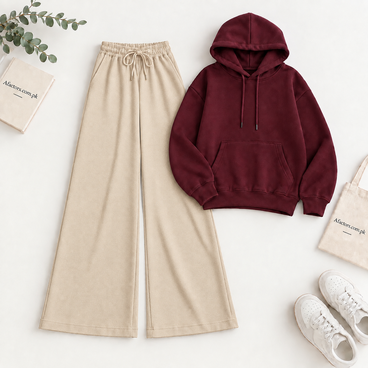 Maroon Hoodie & Beige Flapper Trouser Tracksuit