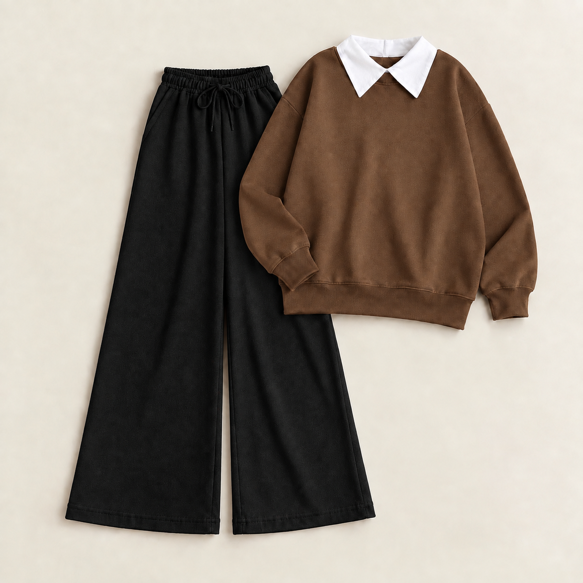 Brown Collar Sweatshirt & Black Flapper Trouser Tracksuit