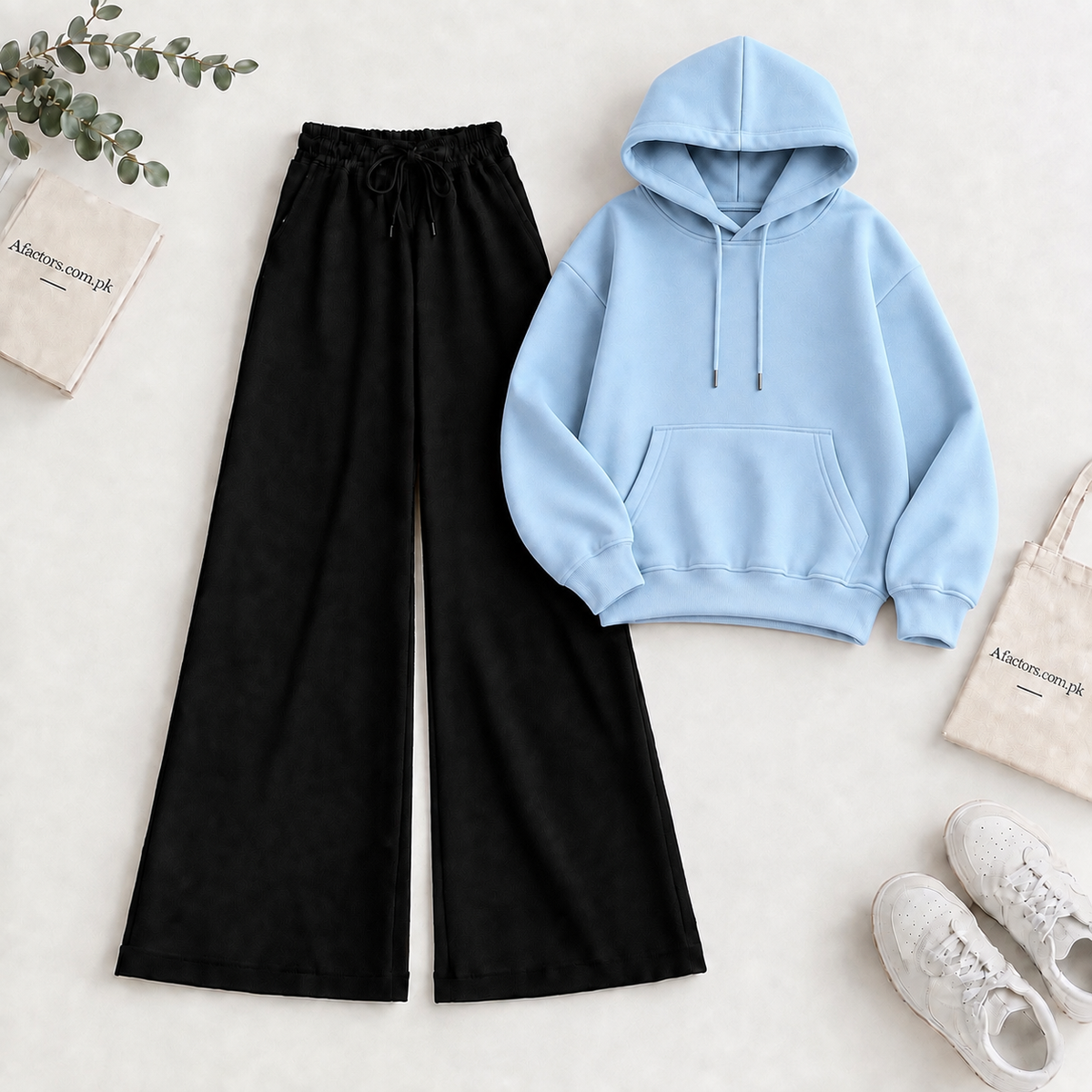 Sky blue Hoodie & Black Flapper Trouser Tracksuit