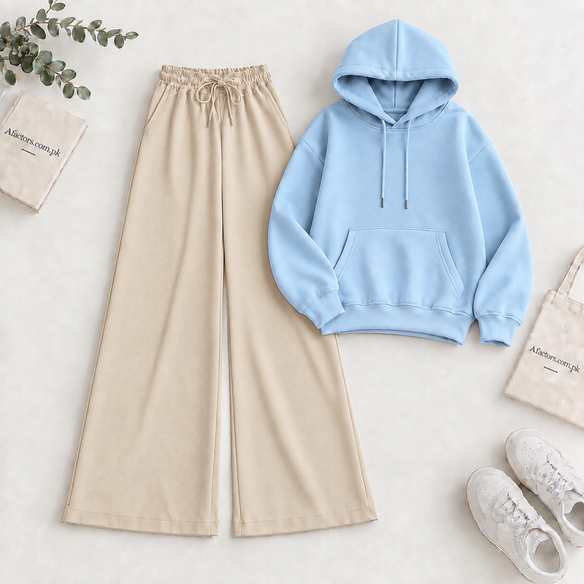 Sky Hoodie & Beige Flapper Trouser Tracksuit