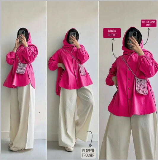 Pack Of 2 Shocking pink Button down with Skin Flapper Trouser