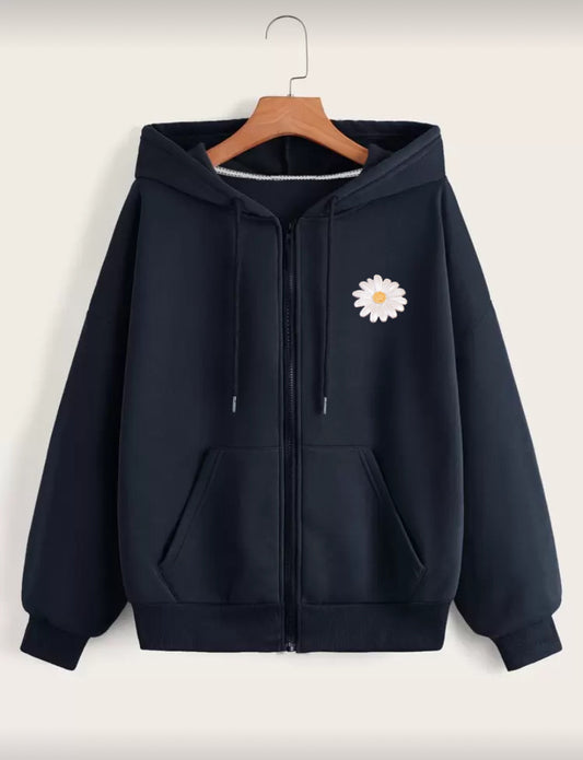 Flowerp Navy Zipper Hoodie