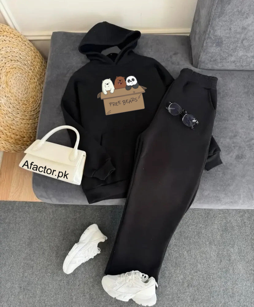 Pack of 2 FreeBear Black  Hoodie  with Black  Flapper Trouser