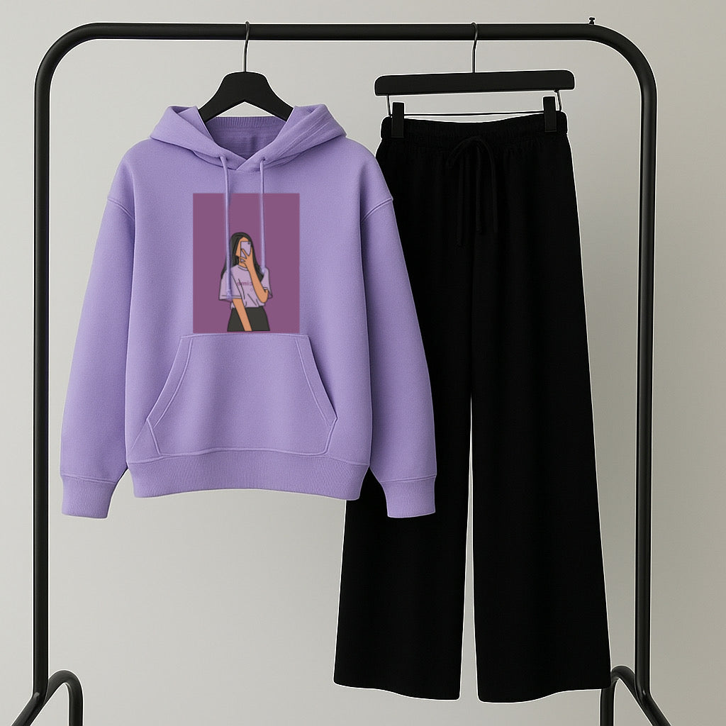 Pack of 2 SelfieGirl Lilac hoodie with Black Flapper Trouser
