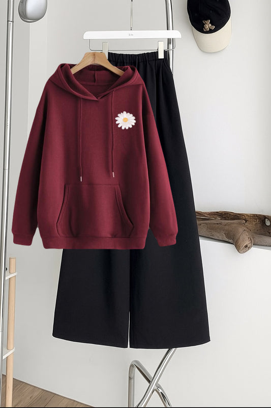 Pack of 2 SunFlowerp Maroon Hoodie  with Black  Flapper Trouser
