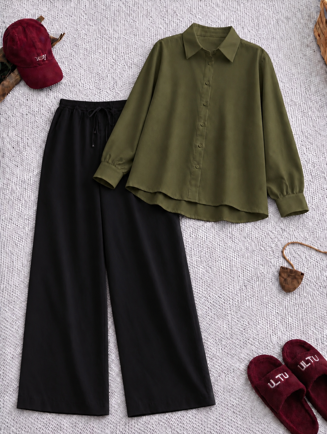 Pack Of 2 Olive Button down with Black Flapper Trouser