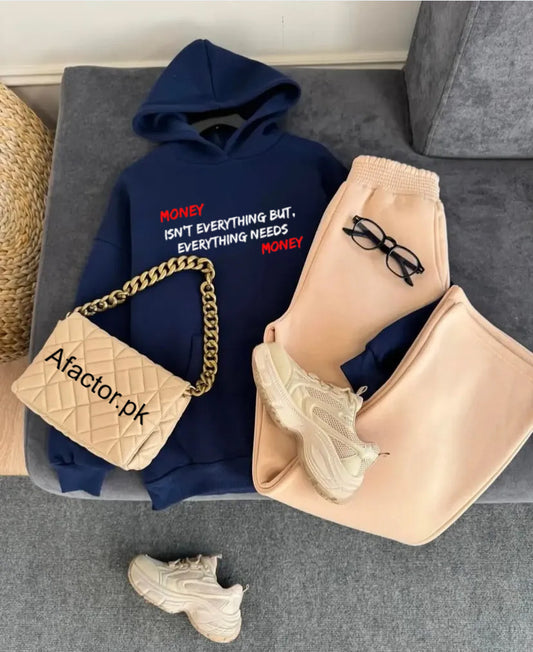 Pack of 2 Money Everything Navy   Hoodie  with Beige  Flapper Trouser