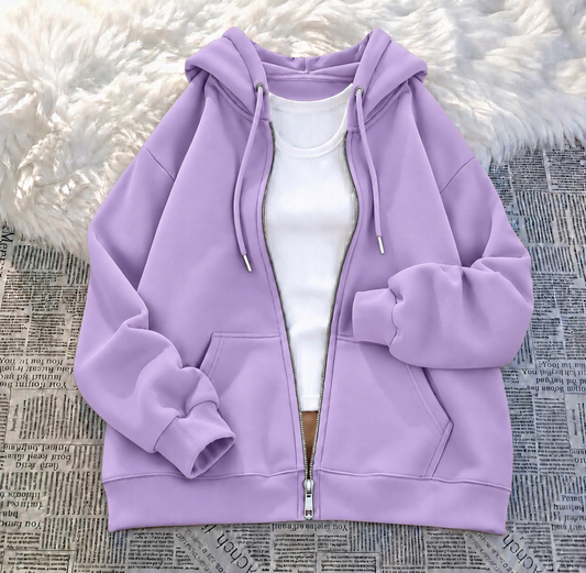 Lilac zipper Hoodie With Inner