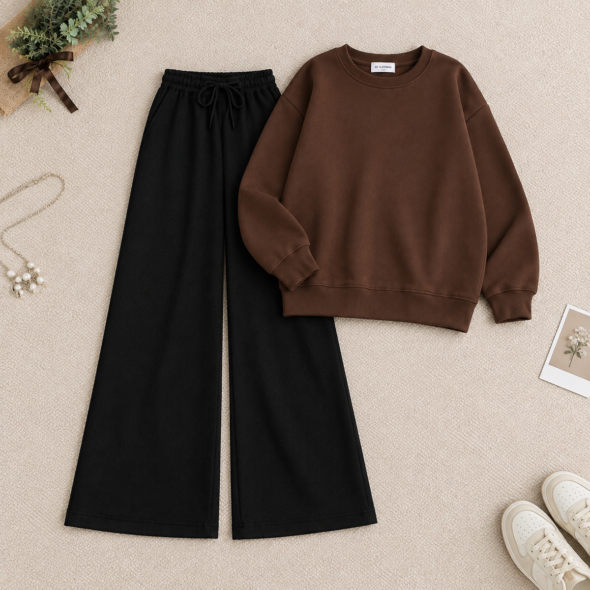 Brown Sweatshirt & Black Flapper Trouser Tracksuit
