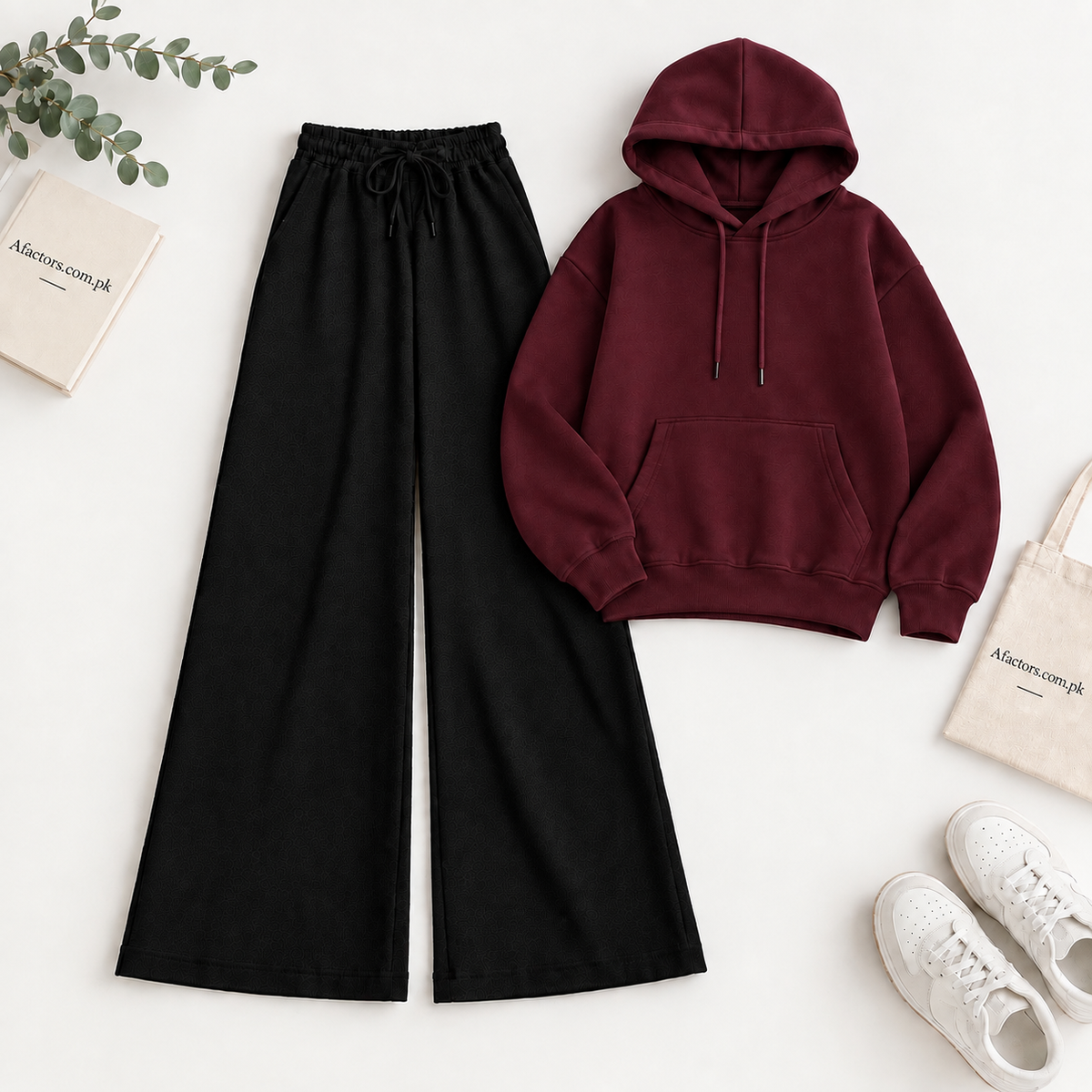 Maroon Hoodie & Black Flapper Trouser Tracksuit