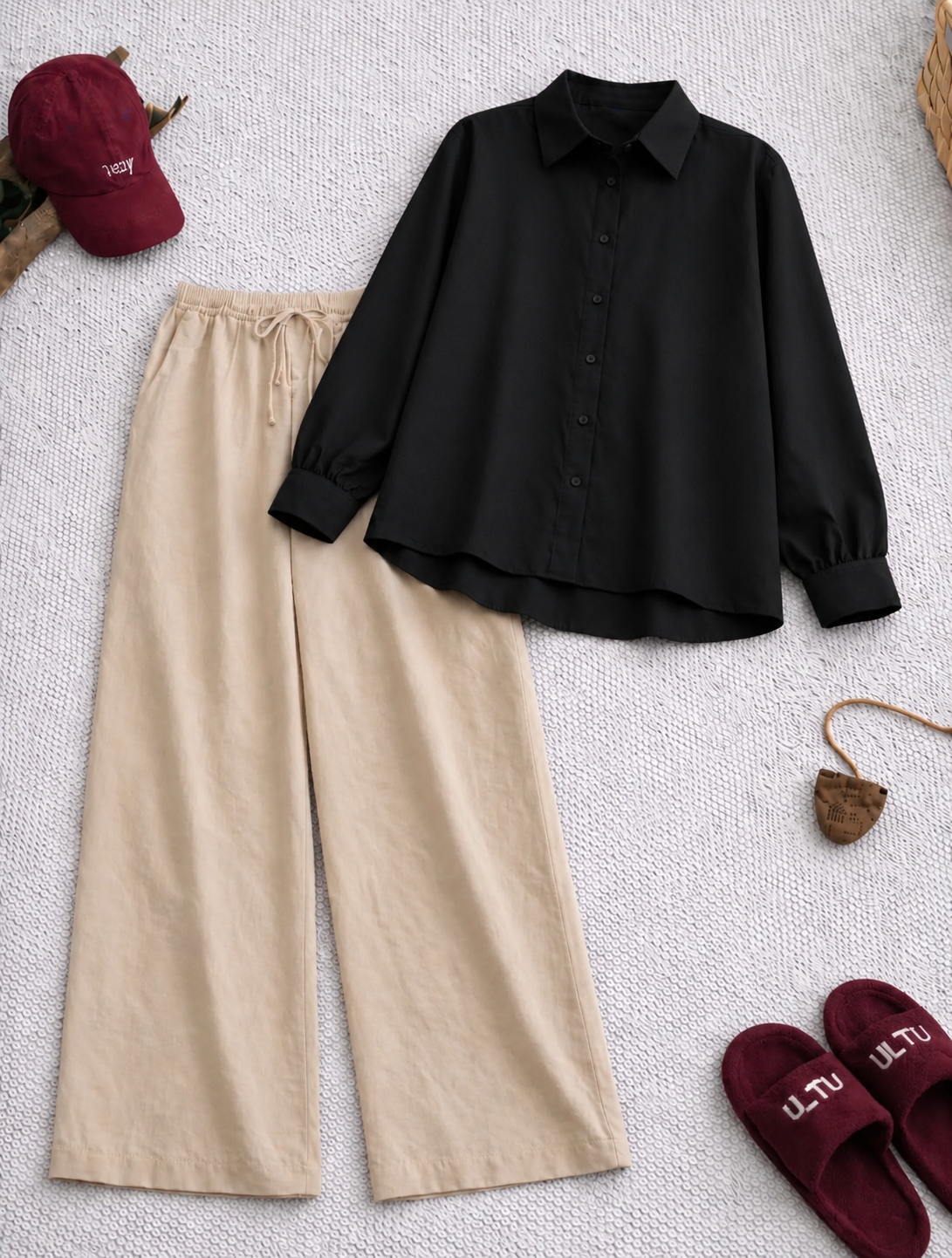 Pack Of 2 Black Button down with Beige Flapper Trouser