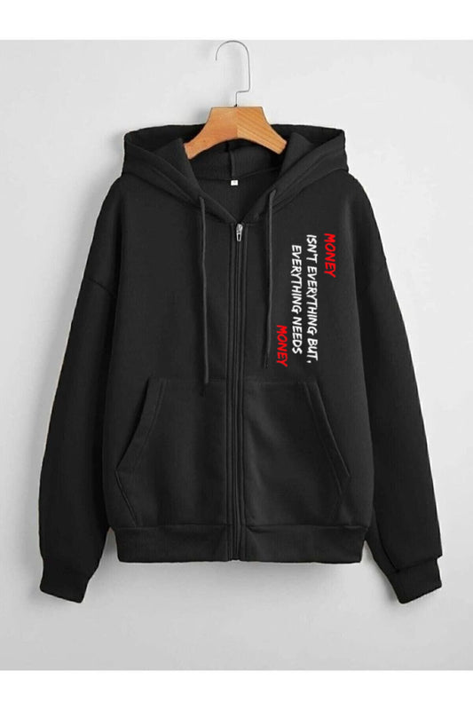 Money isnt every thing Black zipper Hoodie