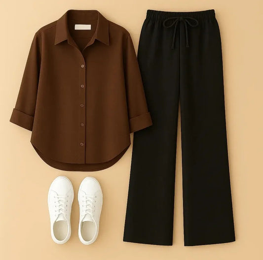 Pack of 2 Brown Button Down with Black Flapper Cordset