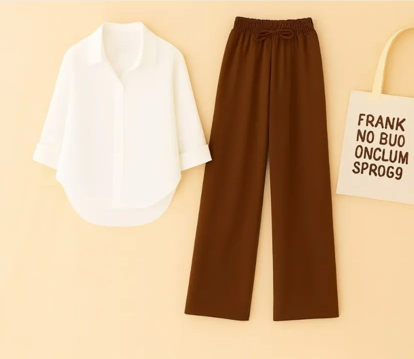 Pack of 2 white button Down with Brown Flapper Cordset