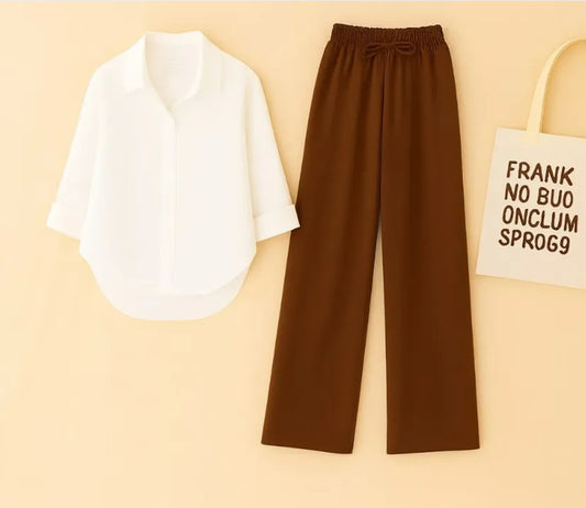 Pack of 2 white button Down with Brown Flapper Cordset