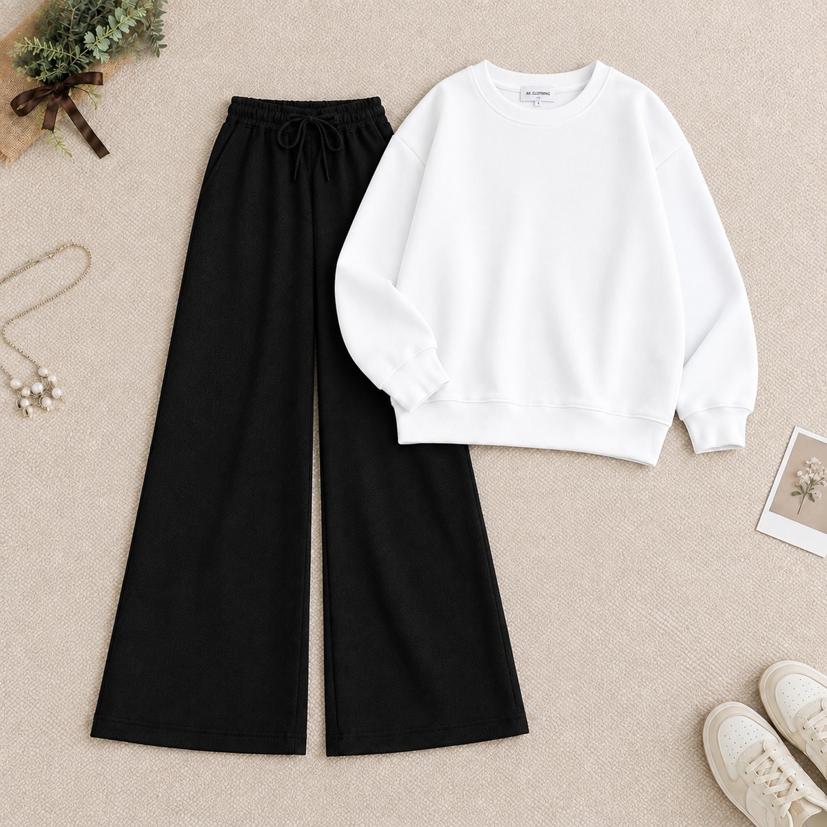 White Sweatshirt & Black Flapper Trouser Tracksuit