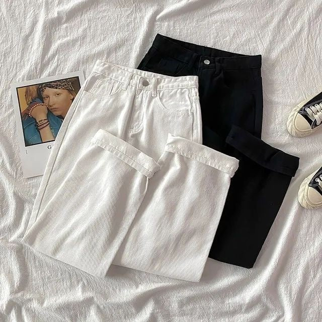 Pack of 2 black & white wide leg jeans
