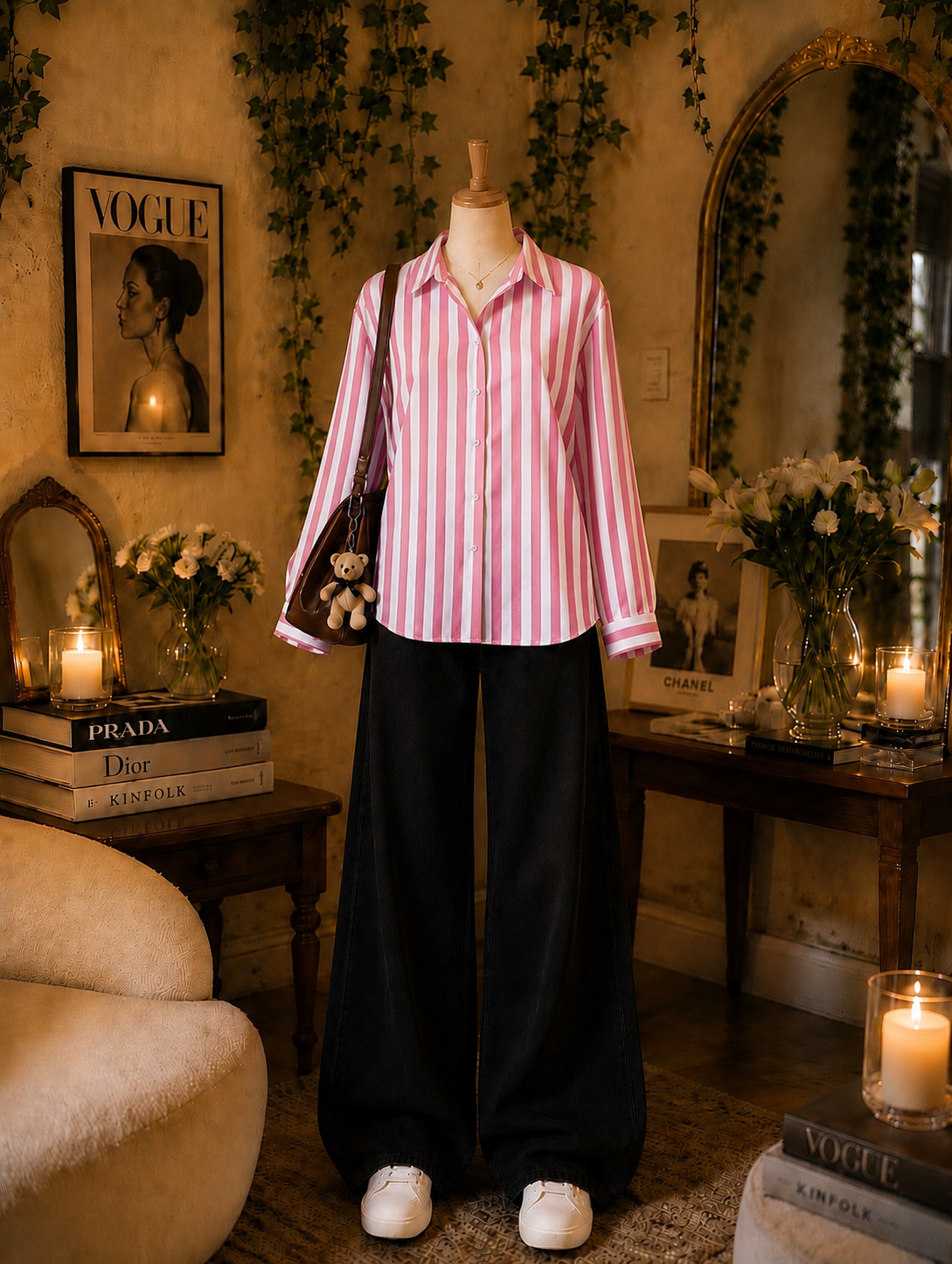 Pack Of 2 Pink lining Button down with  Black Flapper Trouser