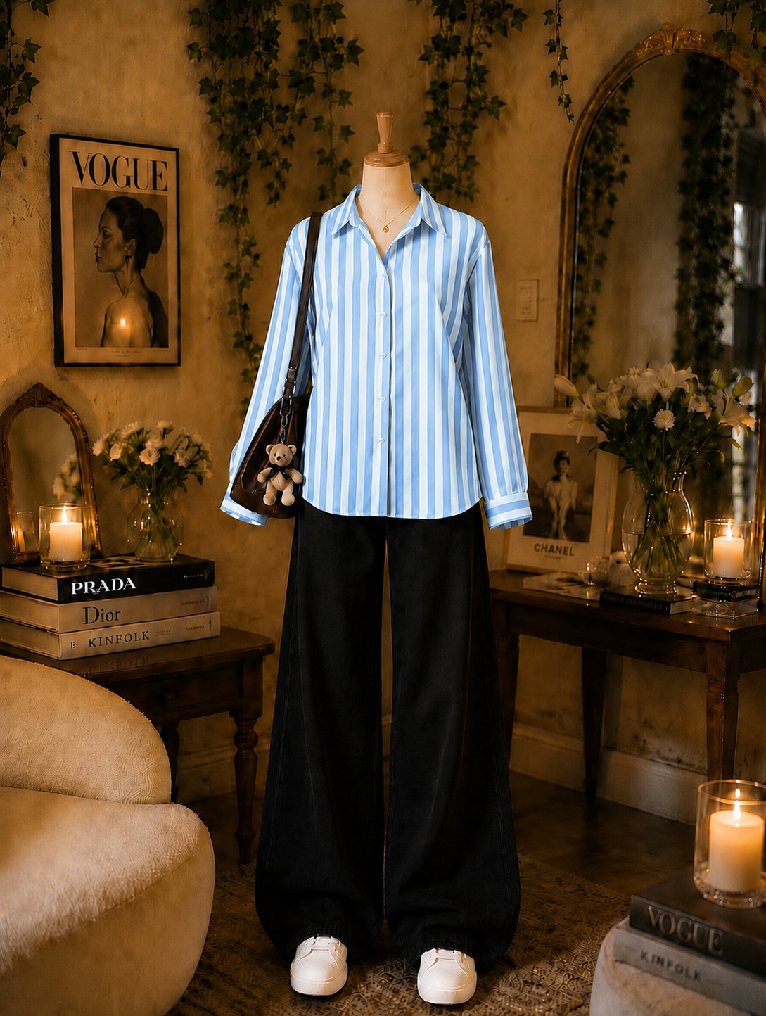 Pack Of 2 Sky lining Button down with  Black Flapper Trouser