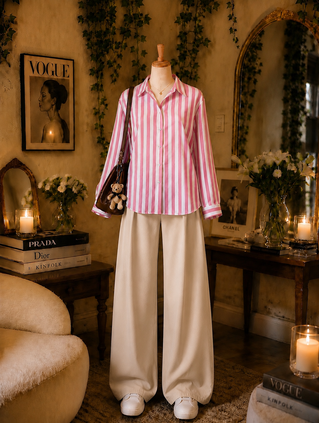 Pack Of 2 pink Lining Button down with  Beige Flapper Trouser