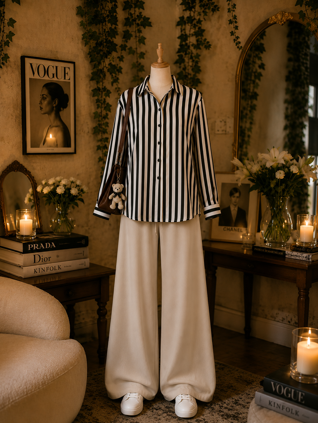 Pack Of 2 Black Lining Button down with  Beige Flapper Trouser