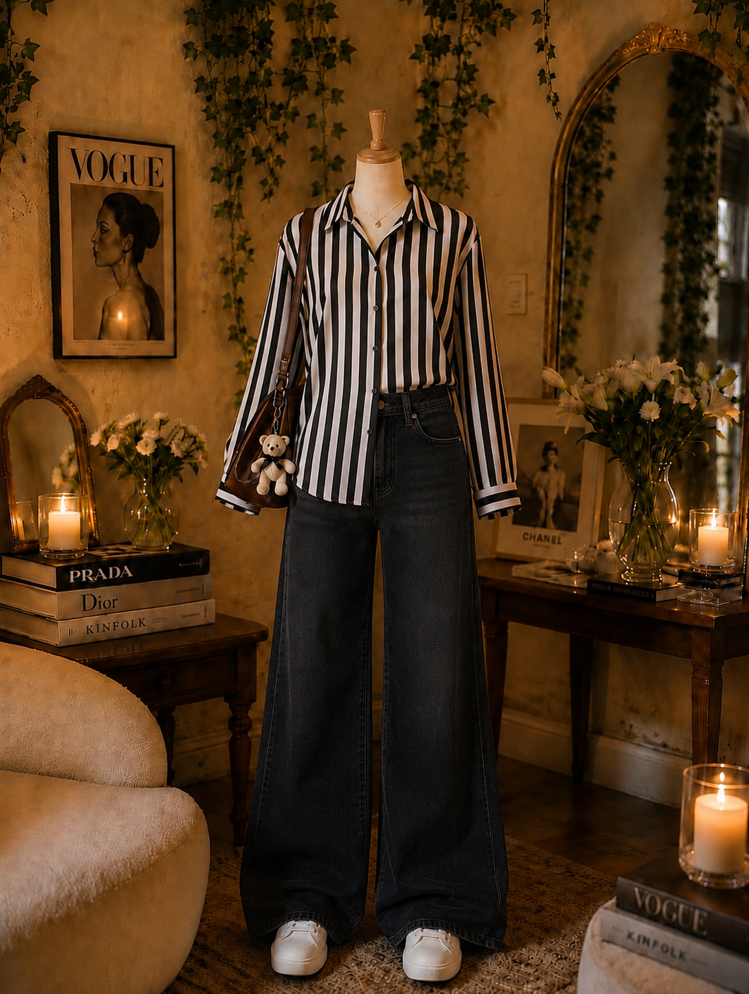 Pack Of 2 Black lining Button down with Black wide leg jeans