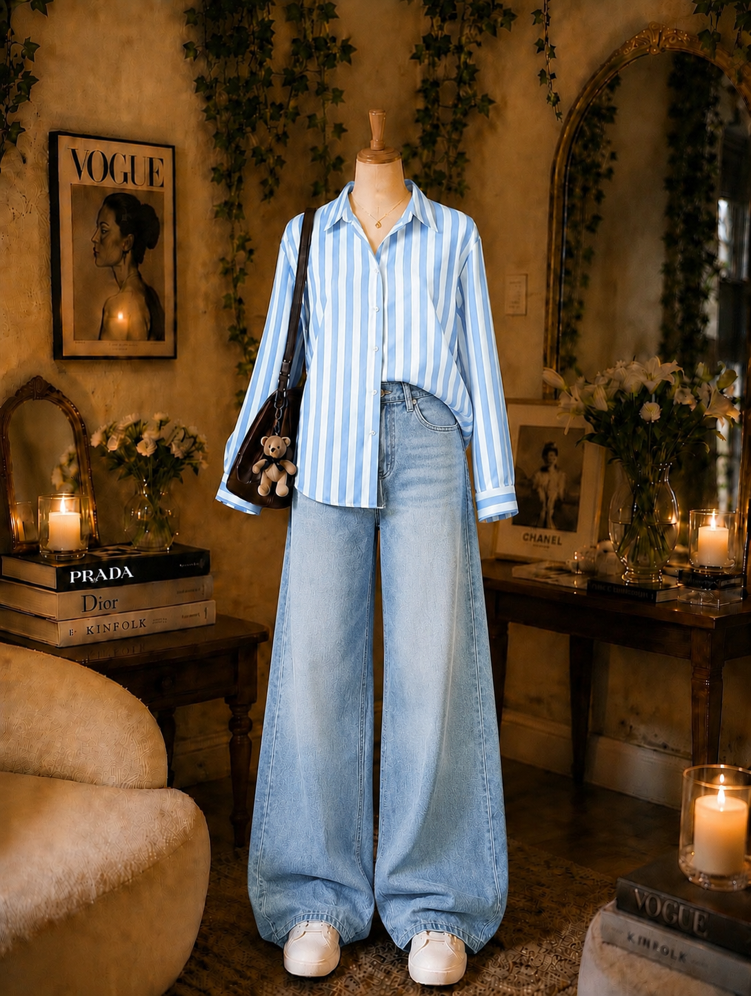 Pack Of 2 Sky  lining Button down with Sky wide leg jeans
