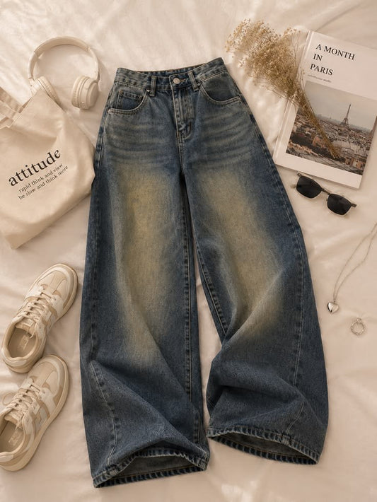 Shaded Greenish Wide Leg Jeans