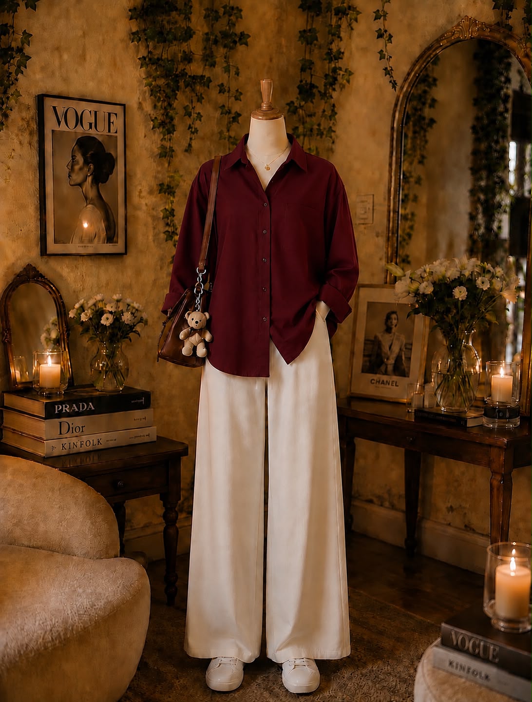 Pack Of 2 Maroon Button down with   Beige Flapper Trouser