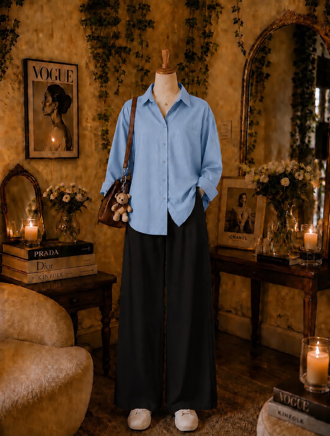 Pack Of 2 Sky Button down with   Black Flapper Trouser