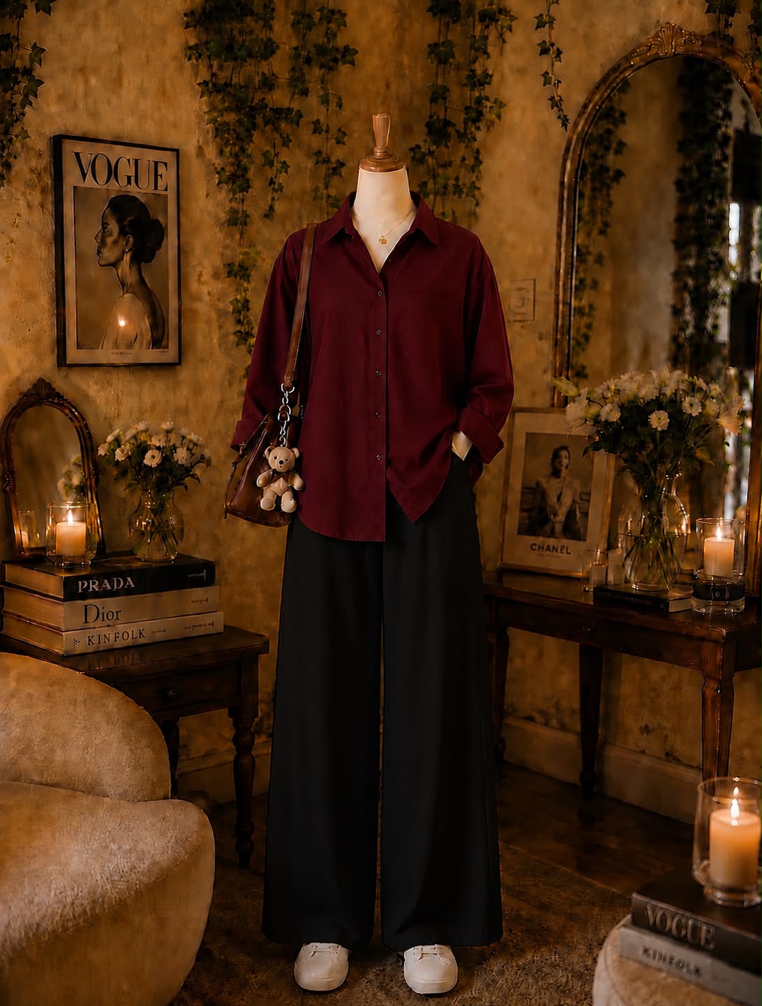 Pack Of 2 Maroon Button down with   Black Flapper Trouser