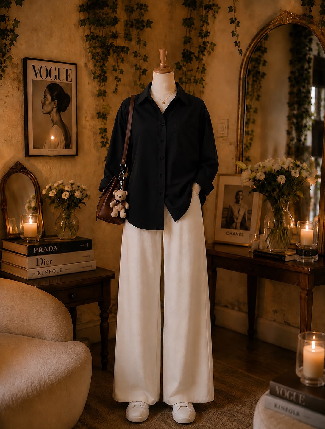 Pack Of 2 Black Button down with   Beige Flapper Trouser