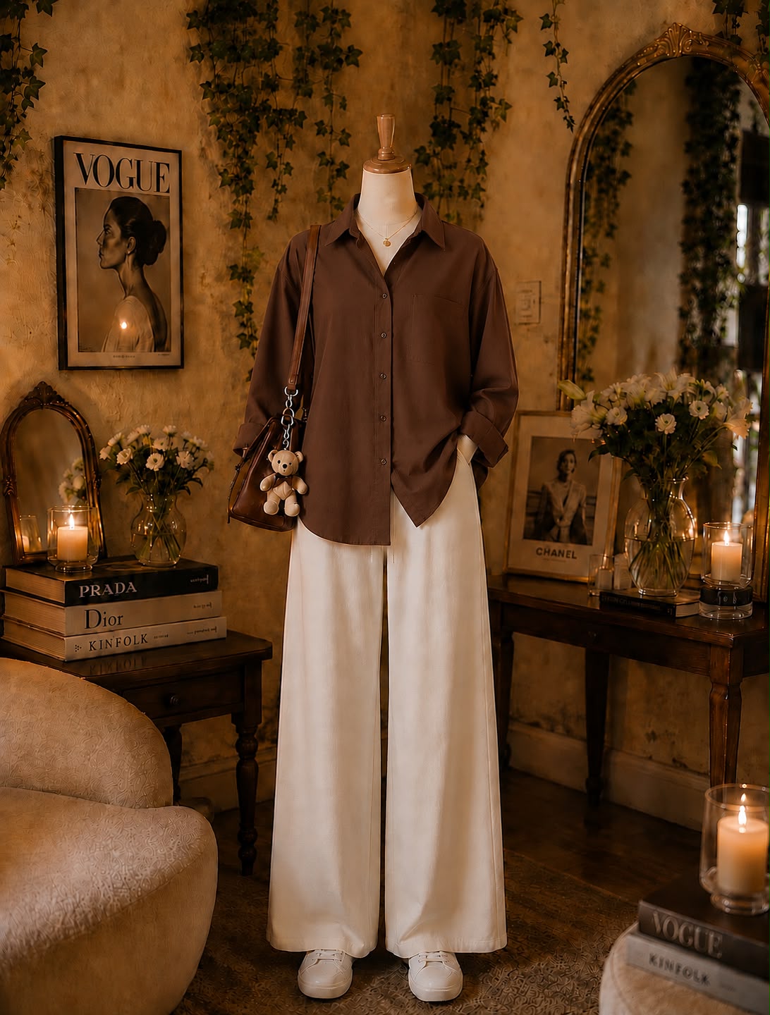 Pack Of 2 Brown Button down with    Beige Flapper Trouser