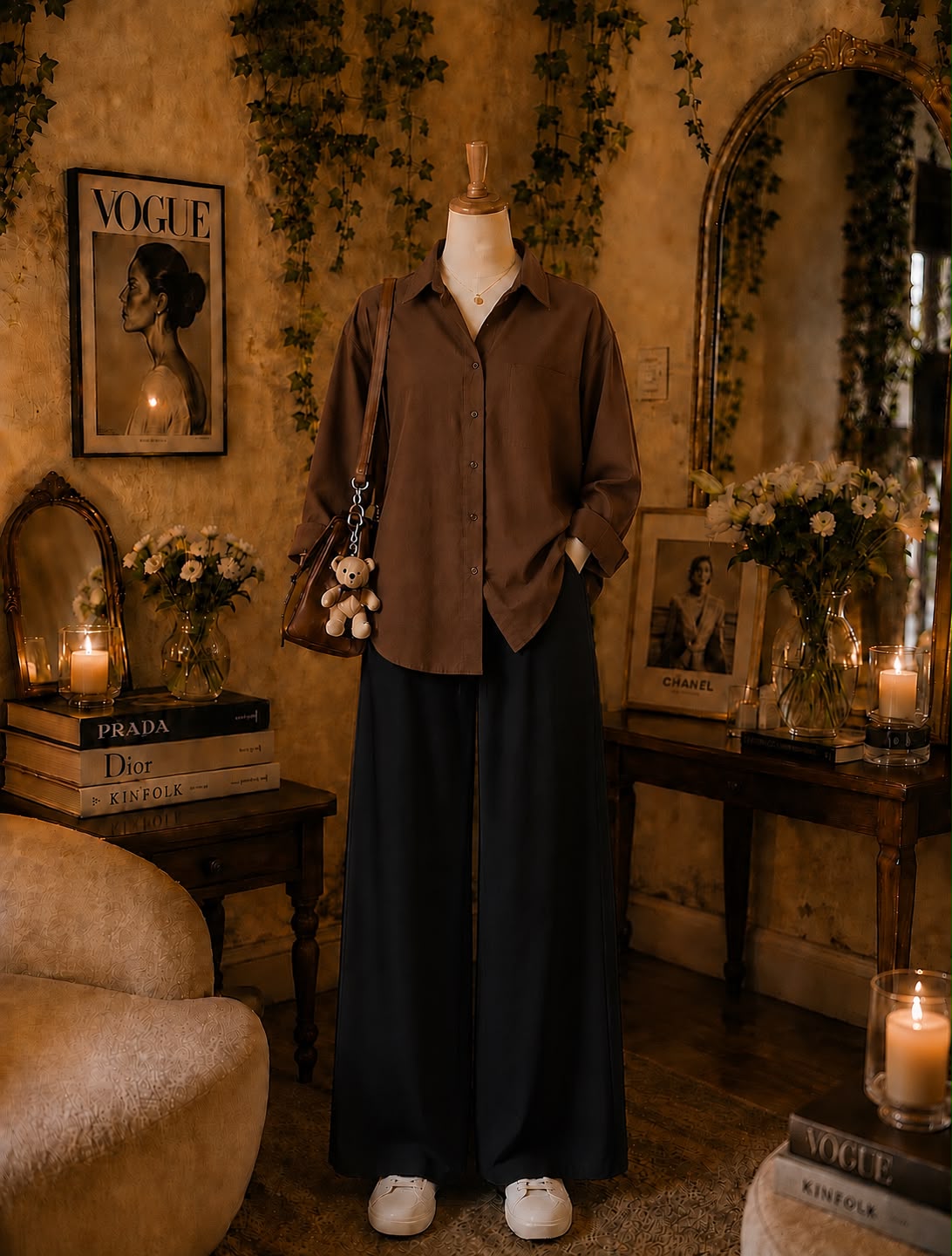Pack Of 2 Brown Button down with   Black Flapper Trouser